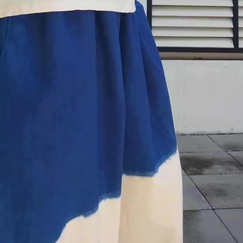 Jinda Pants D - 靛藍色紮染寬褲 - 女長褲 - 棉．麻 藍色