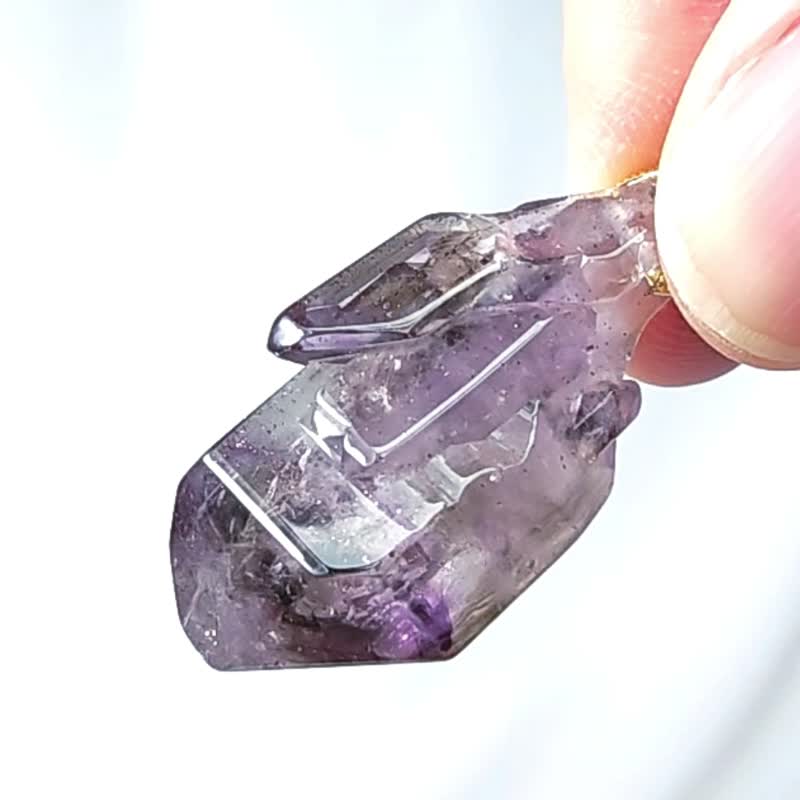 Super seven crystal Super7 raw mineral backbone six-sided double-pointed stacked crystal rainbow pendant necklace single product - Other - Gemstone Purple