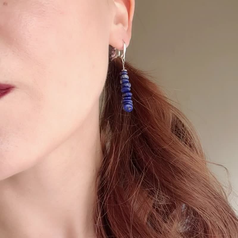 Raw Lapis Lazuli Earrings, 925 Silver, September Birth Crystal, Sagittarius gem - Earrings & Clip-ons - Gemstone Blue