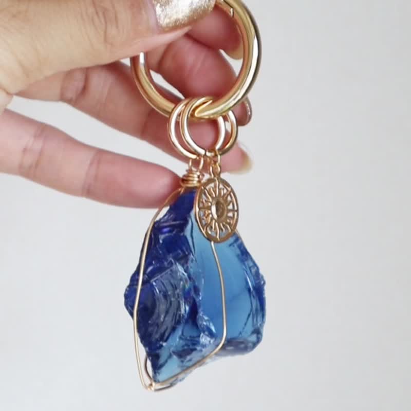 Sapphire Blue Key Ring - ที่ห้อยกุญแจ - แก้ว สีน้ำเงิน