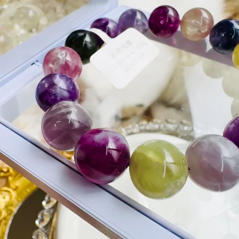 天然精品レインボーリチア雲母（クンツァイト）12.5mm 47.23g 負のエネルギーを払い、悪意を遠ざけ、ポジティブな磁場を引き寄せる - ブレスレット - クリスタル ブルー