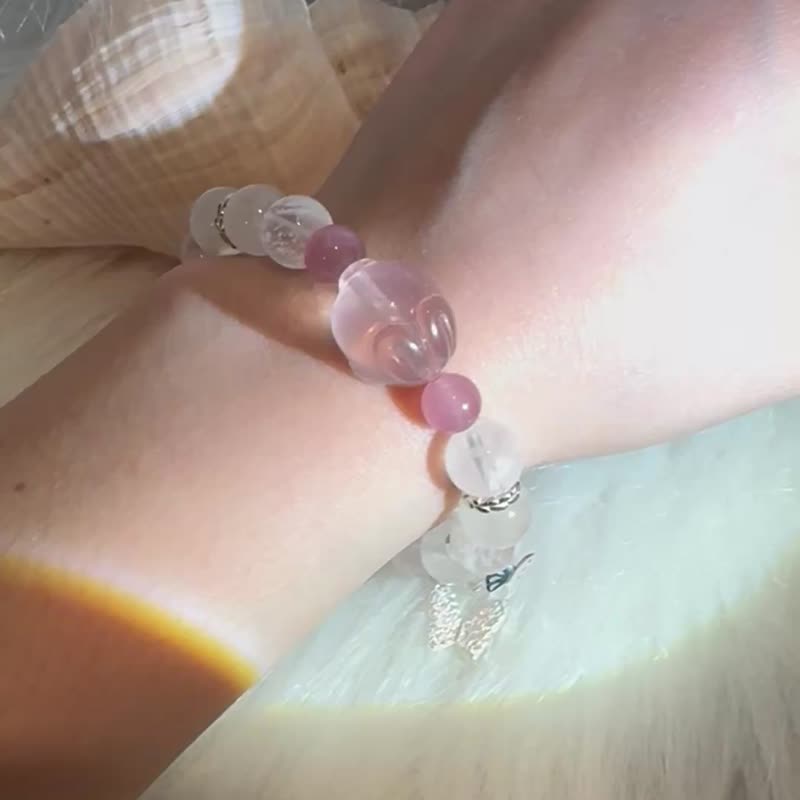 客製化 | 粉兔現身|雪花幽靈、粉水晶兔、紫馬粉 - 手鍊/手環 - 水晶 粉紅色