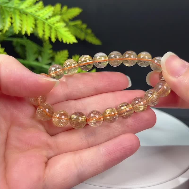 天然金鈦晶圓珠手釧 順發貓眼金紅石水晶手錬 璀璨亮麗 聚財旺財 - 手鍊/手環 - 水晶 金色