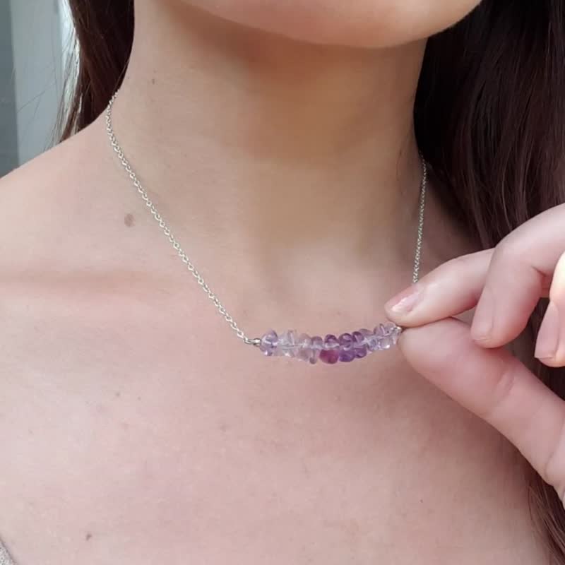 Raw Ametrine Necklace, 925 Sterling Silver, Libra Gemm Aquarius crystal gift - 項鍊 - 水晶 紫色