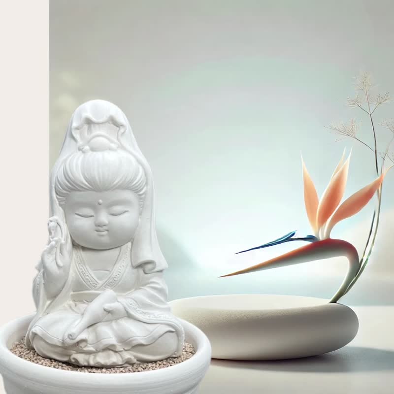靜謐之美學 淨念吉祥小佛之寶瓶觀音小盤套組  精緻台灣文創禮品 - 香氛/精油/擴香 - 水泥 白色