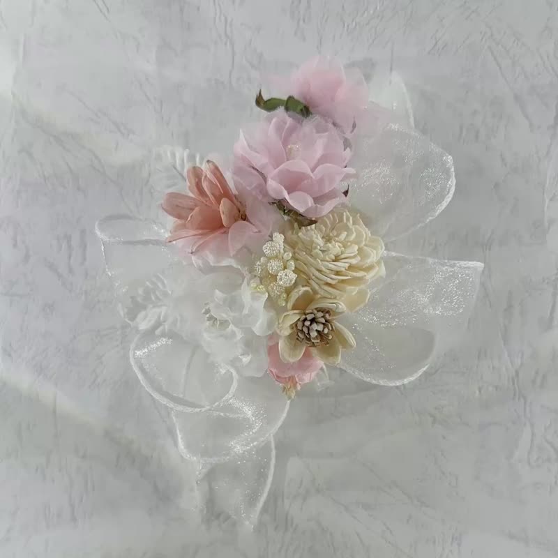2朵1組粉色系手作花,胸花,布紗花,手腕花,禮服花,婚宴配飾,舞台花 - 胸花/手腕花 - 聚酯纖維 粉紅色
