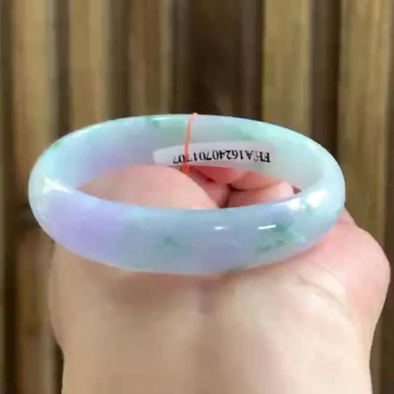 冰種翡翠天然翡翠玉鐲A玉手鐲 • 糯冰種紫羅蘭飄花翡翠貴妃鐲 - 手鍊/手環 - 玉石 紫色
