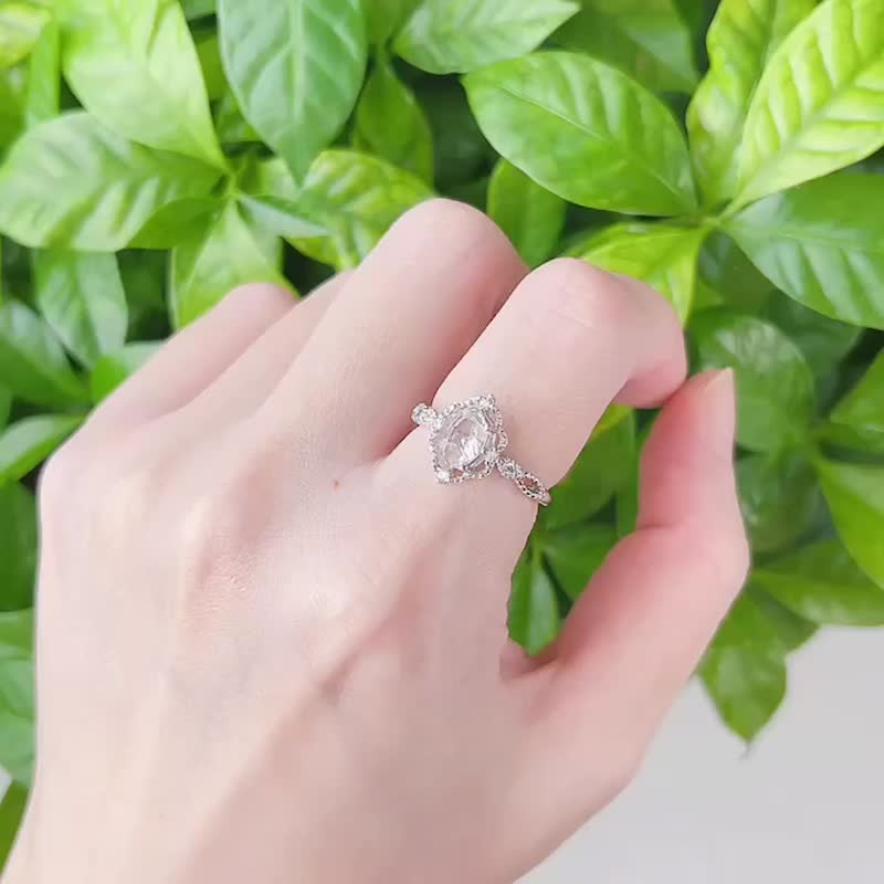 High Frequency Energy Princess Herkimon's Gorgeous Sterling Silver Ring with Double Pointed American Shining Diamonds - General Rings - Crystal Transparent