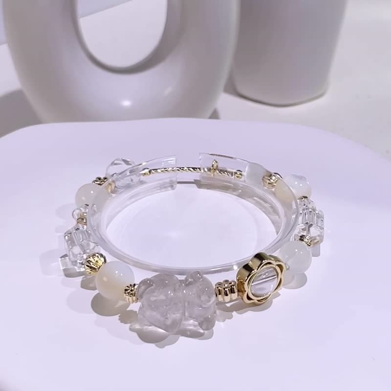 Pure mother-of-pearl | White moonlight | White crystal | Crystal bracelet A2412 - สร้อยข้อมือ - คริสตัล ขาว