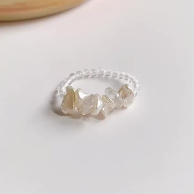 巴洛克珍珠天然白水晶戒指 - 戒指 - 珍珠 多色