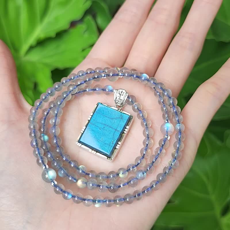 頂級拉長石 無飾牌 平安 彩虹光 108手串 念珠 4.8mm 單品 禮物 - 手鍊/手環 - 寶石 藍色