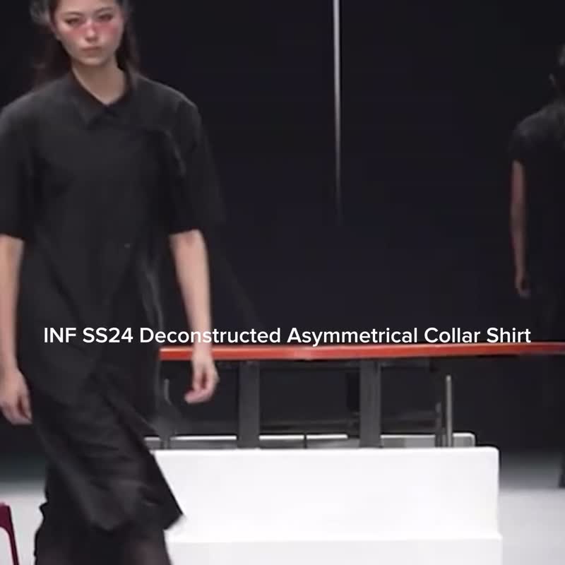 INF 24SS 解構門襟下擺不對稱襯衫 - 男襯衫/休閒襯衫 - 聚酯纖維 白色