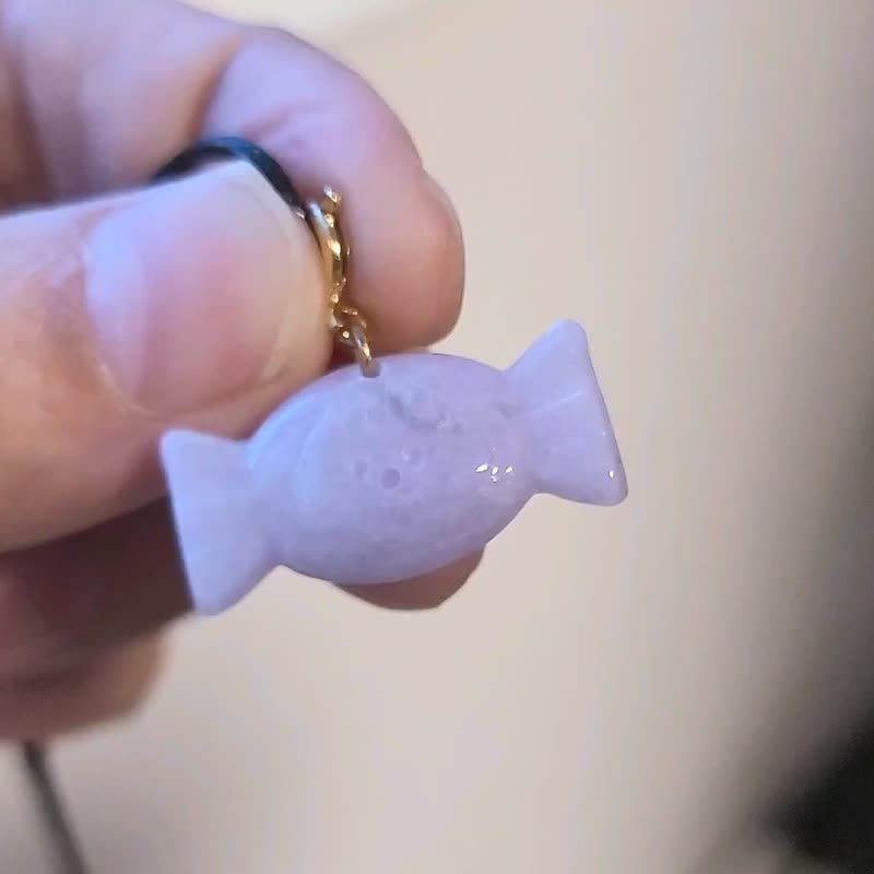 【親翠】天然翡翠 冰滿紫一刀切糖菓手雕項鍊 | 甜甜可愛風 - 項鍊 - 玉石 