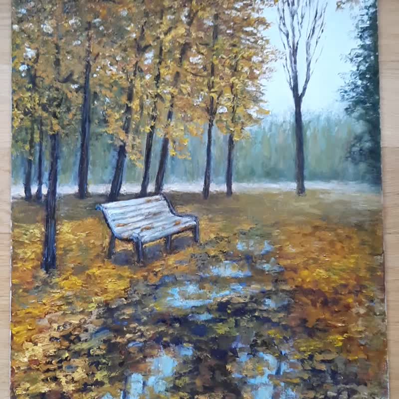 ゴールデン・オータム オリジナル油絵：風景画 ウォールアート ギフト、霧の公園 アートワーク - ウォールデコ・壁紙 - その他の素材 