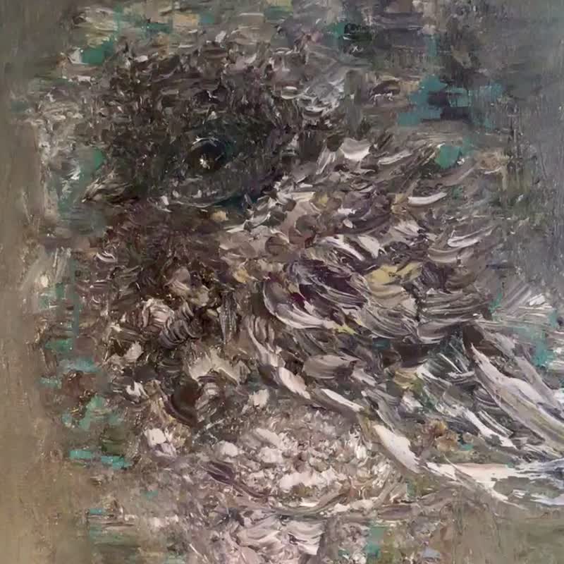 Abstract sparrow bird original oil impasto painting on canvas - 壁貼/牆壁裝飾 - 其他材質 灰色