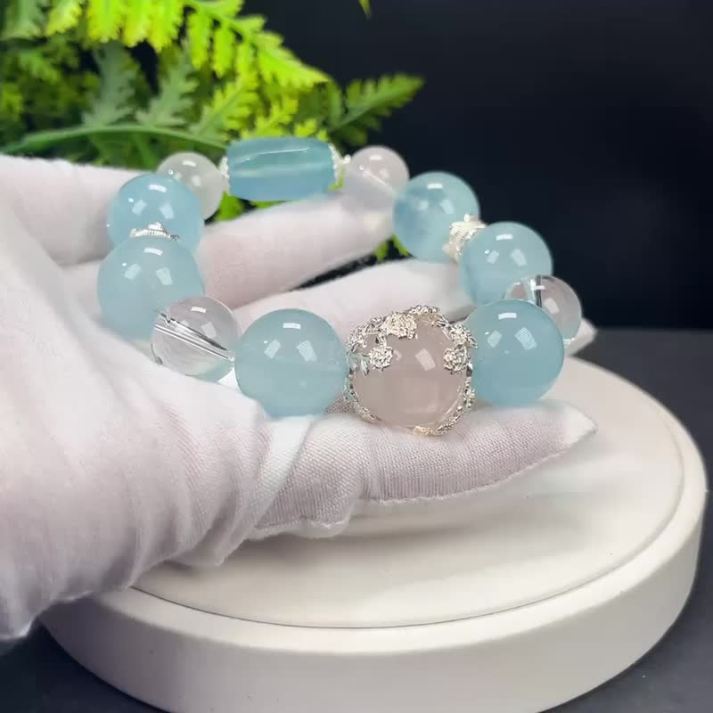 精品設計款多寶手串粉晶白水晶奶白晶海藍寶凈化安撫心靈專註積極 - 手鍊/手環 - 寶石 多色