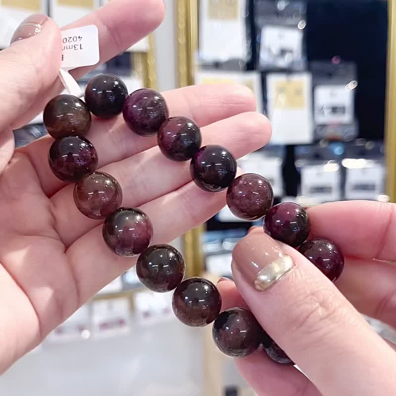 Natural black rose two-color tourmaline rich color temperament 13mm crystal hand beads popular peach blossom career wealth - Bracelets - Crystal Multicolor