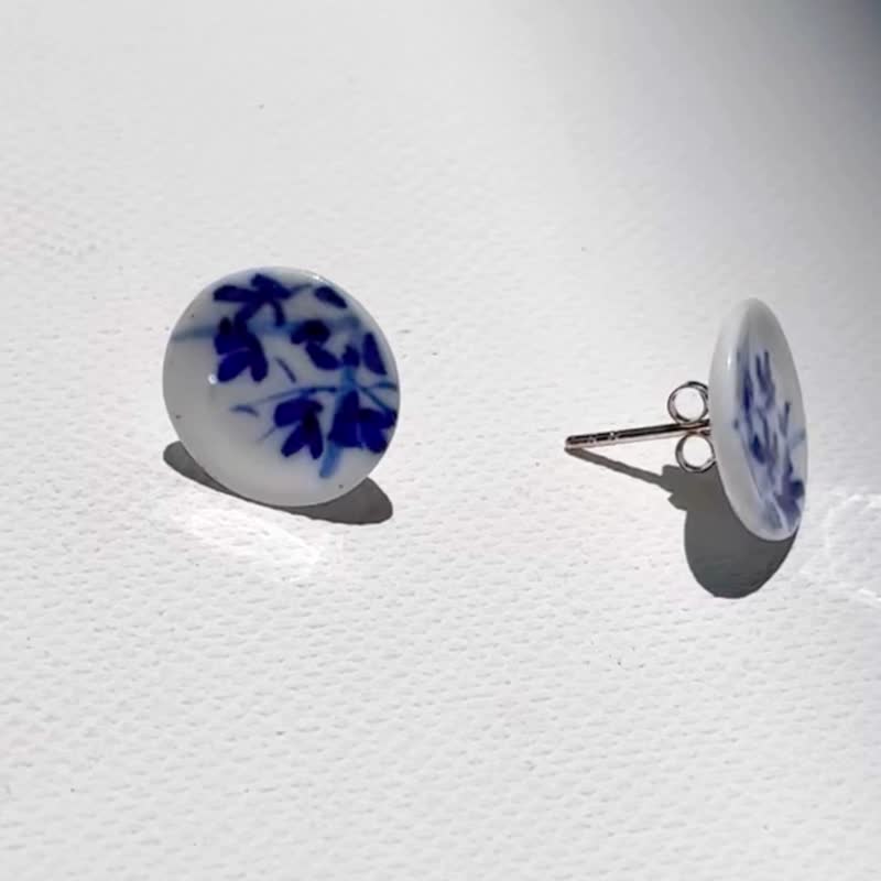 MINI BAMBOO, CERAMIC EARRING WITH SILVER 92.5% - 耳環/耳夾/耳骨夾 - 瓷 藍色