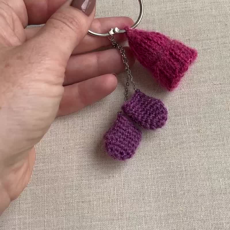 Fall  keychains. Hat, mittens, sweatshirt charm, pendant.  Gift for stylist - Keychains - Wool Purple