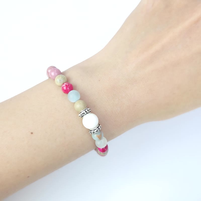 Fendai Liangu (Natural Shoushan Stone/Pearl Golden Shell/Red Imperial Stone/Aquamarine) (15cm) - Bracelets - Shell Pink