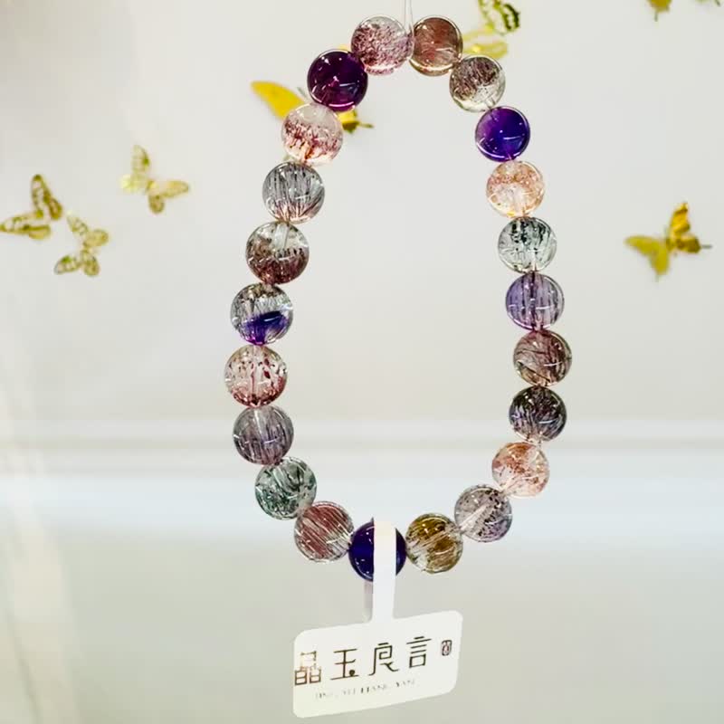 天然精品濃色透彩超七水晶8.5mm18.72g三輪骨幹高頻水晶自用級 - 手鍊/手環 - 水晶 多色