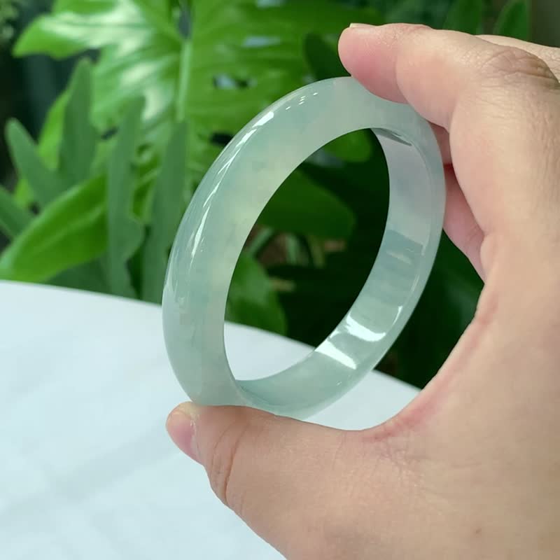 冰夢 | 冰種起膠 / 淺藍 / 平安鐲 / 手圍18 | 天然A貨翡翠玉鐲 - 手鍊/手環 - 玉石 藍色