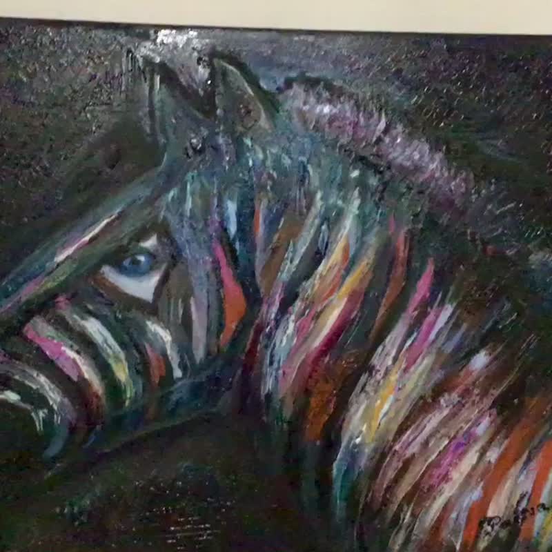 Colourful zebra original oil painting - 壁貼/牆壁裝飾 - 其他材質 多色