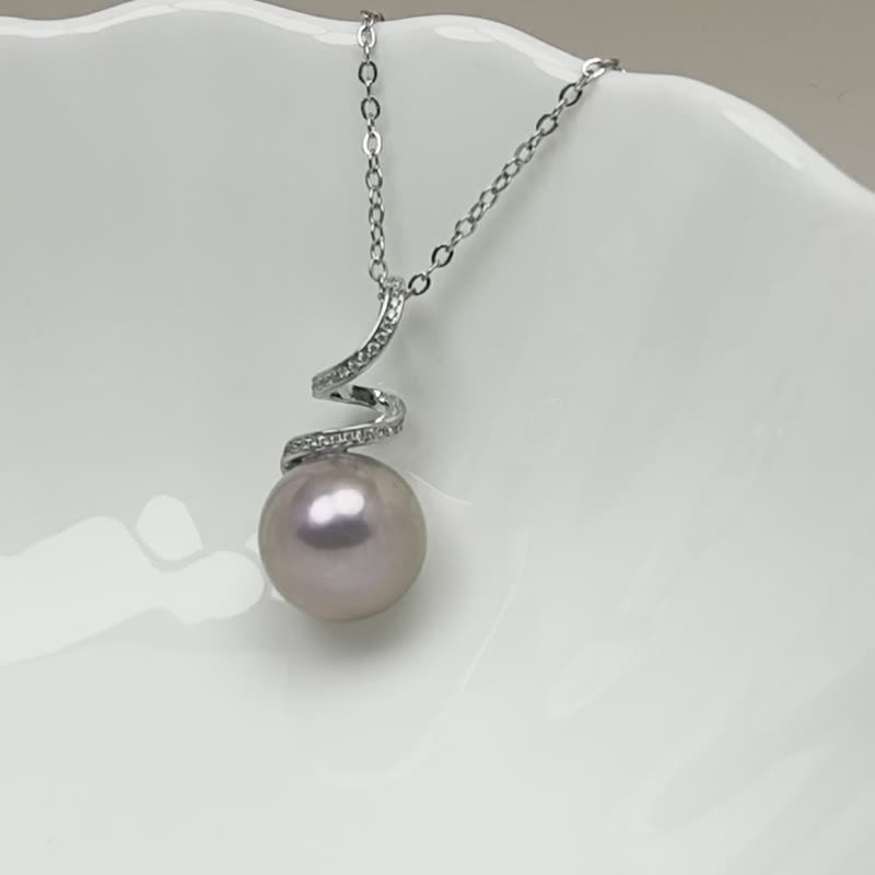 Wave natural freshwater pearl purple pearl Silver pendant gift necklace - สร้อยคอ - ไข่มุก สีม่วง