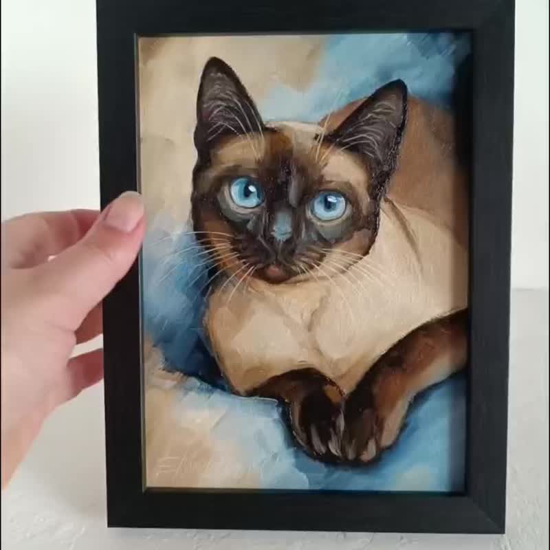 シャム猫　アート　絵画　極美品 シャム猫アート絵画極美品