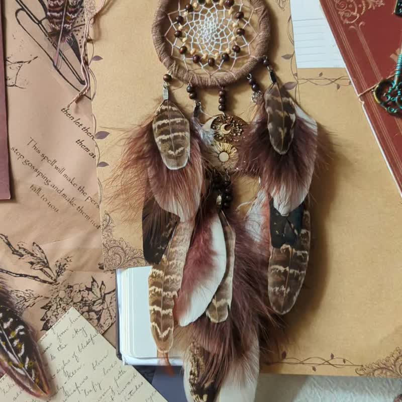 Yin Yang dream catcher | Celestial Sun Moon wall decor | Natural dreamcatcher - 壁貼/牆壁裝飾 - 木頭 咖啡色