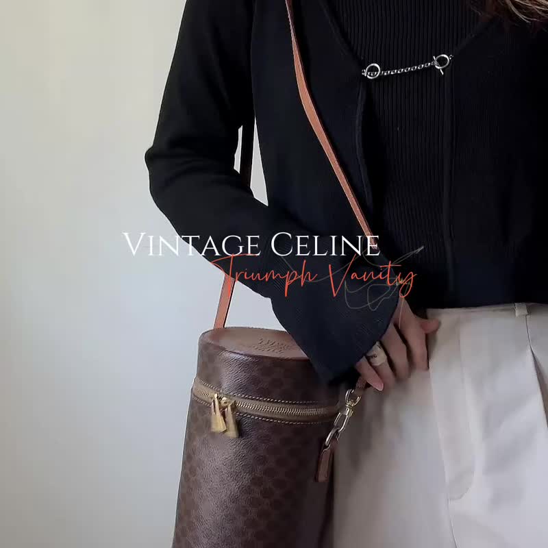 Rare second-hand Celine Arc de Triomphe Macadam barrel shoulder bag crossbody bag - กระเป๋าแมสเซนเจอร์ - หนังแท้ สีนำ้ตาล