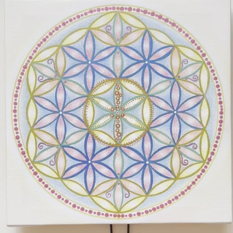 Welcome Spring, Joy, Zen, Flower of Life, Mandala, Hand-painted Creation, Love, Oil Canvas, Unframed - ของวางตกแต่ง - ผ้าฝ้าย/ผ้าลินิน หลากหลายสี