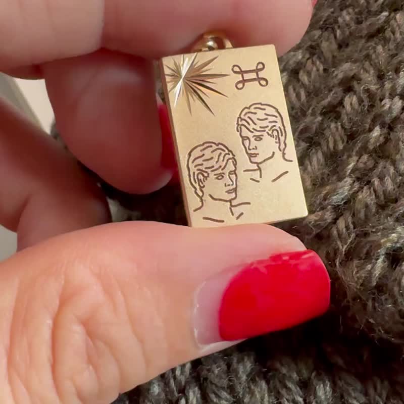 古董金色星座雙子座方形墜子 法國購入 Ch253 - 項鍊 - 其他金屬 金色