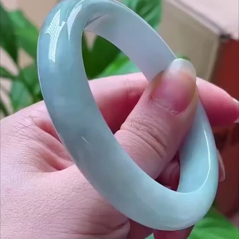 冰種 天然翡翠 緬甸 A玉 玉鐲 • 糯冰種藍綠翡翠福鐲 - 手鍊/手環 - 玉石 藍色