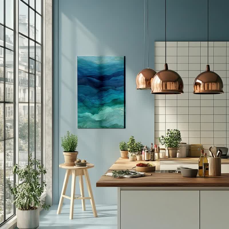 藍影深流 抽象海色層次藝術微噴現代客廳牆面裝飾 居家空間氛圍感 - 海報/掛畫/掛布 - 棉．麻 