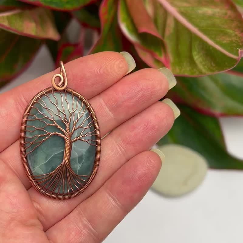 Ophite Wire Wrap Necklace Handmade Copper Tree Of Life Pendant Keepsake Necklace - 項鍊 - 半寶石 綠色