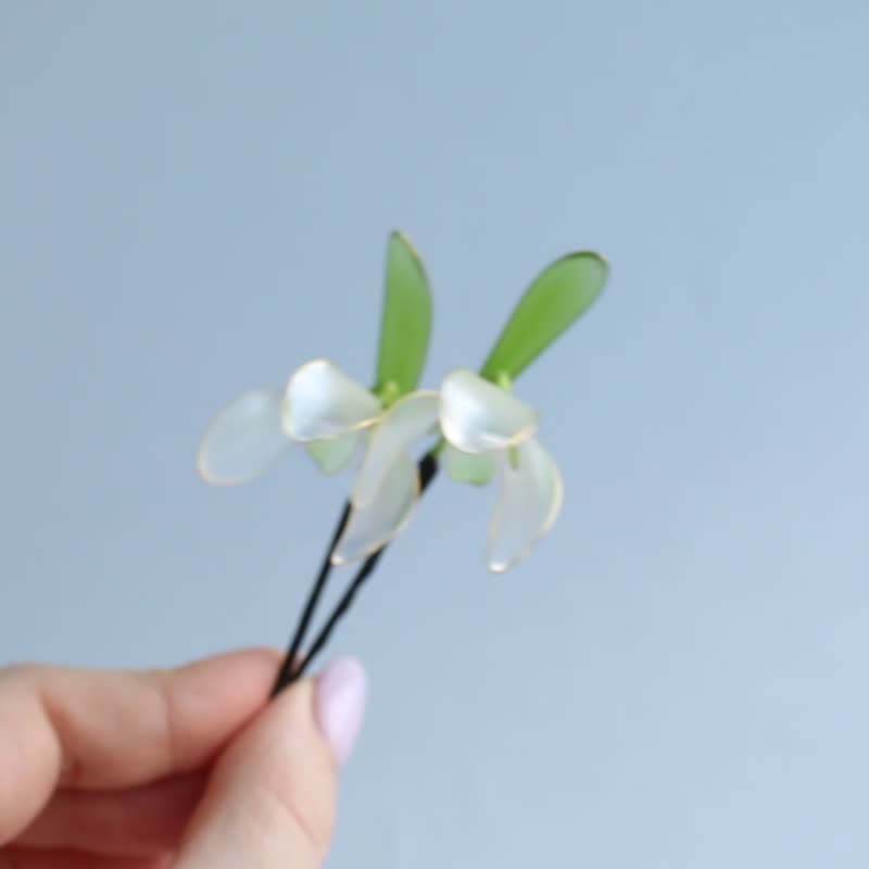 手工雪花蓮髮夾 - 髮圈/髮夾 - 其他材質 白色