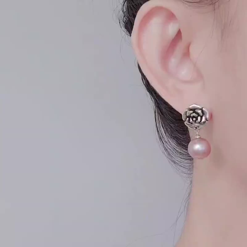 Mother's day giftPurple Pearl S925 Sterling Silver Earrings 01 - ต่างหู - ไข่มุก สีม่วง