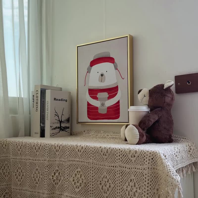 【微瑕特惠】【福利品】咖啡暖暖掌白熊- 臥室掛畫/臥室掛畫 - 海報/掛畫/掛布 - 棉．麻 藍色