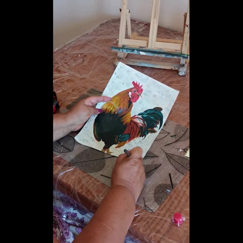 原画　鶏　絵画　動物画　アクリル画　現代アート　鳥　一点物　手描き 原画 鶏 絵画 動物画 アクリル画 現代アート 鳥 一点物 手描き