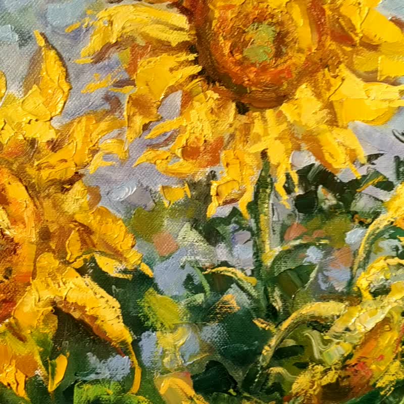 Sunflower Painting Impressionist Original Art Canvas Oil Flower Artwork 向日葵绘画 - โปสเตอร์ - วัสดุอื่นๆ หลากหลายสี