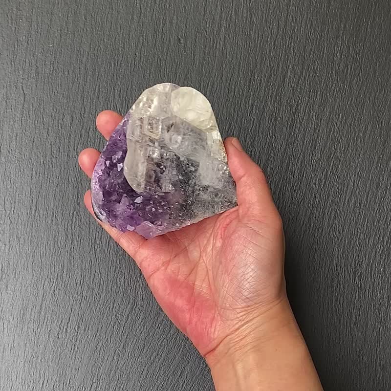 招財開運-天然原礦異象紫晶鎮共生彩虹方解石及黑碧璽 風水擺件 - 擺飾/家飾品 - 水晶 多色