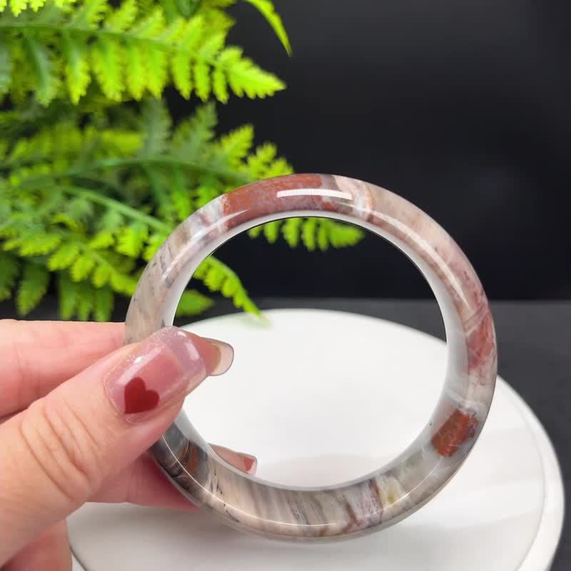優質 緬甸樹化玉手鐲 59MM 冰潤高瓷千層年輪紋多彩 守護能量磁場 - 手鍊/手環 - 玉石 多色