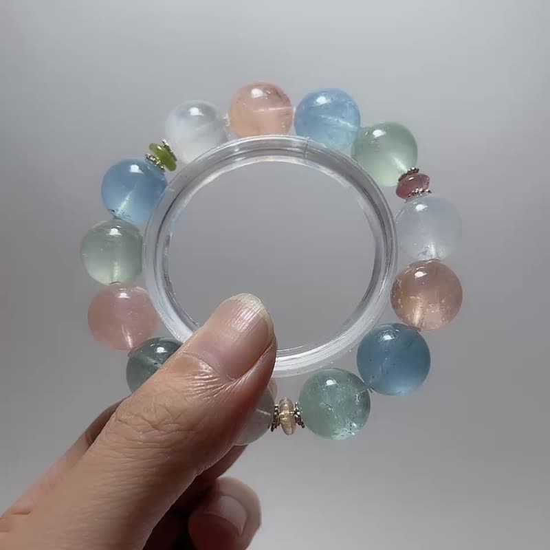 冰彩摩根石 14 mm 碧璽 925純銀 手鍊 - 手鍊/手環 - 寶石 多色