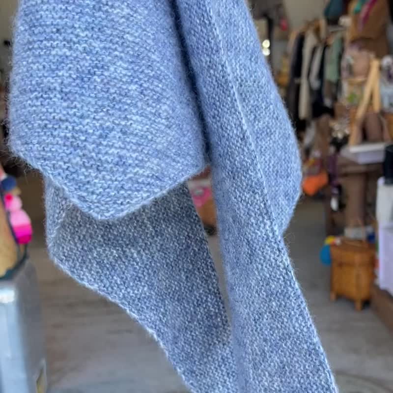 微秋三角織巾 - 圍巾/披肩 - 羊毛 藍色