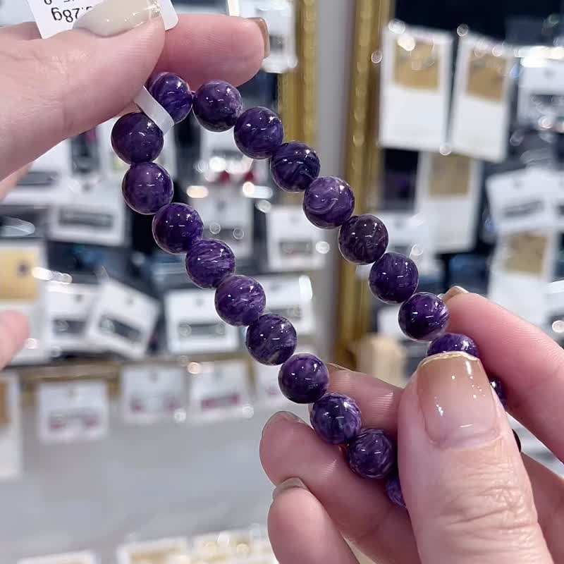 Natural white veins and thick color purple dragon crystal hand beads 9mm 23.28g improve spirituality and prevent positive energy from being affected by negative energy - สร้อยข้อมือ - คริสตัล สีม่วง