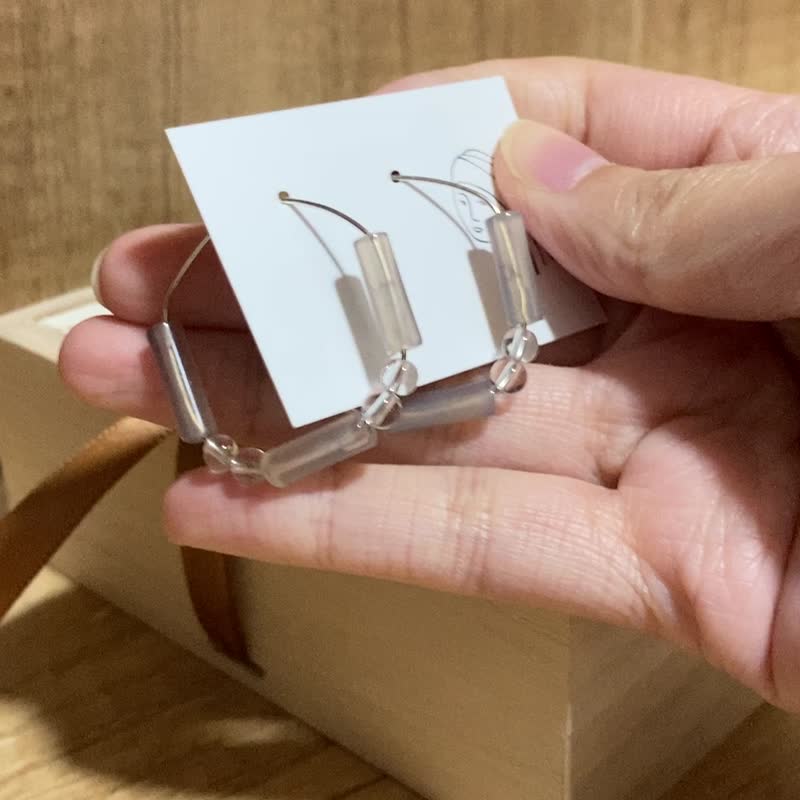 【獨立】天然晶石混合 全925純銀方形耳圈 - 耳環/耳夾/耳骨夾 - 純銀 金色