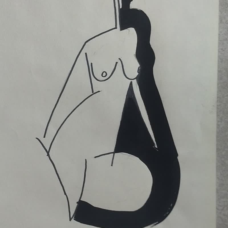 Very strange and conceptual nude woman body drawing - Posters - Paper White