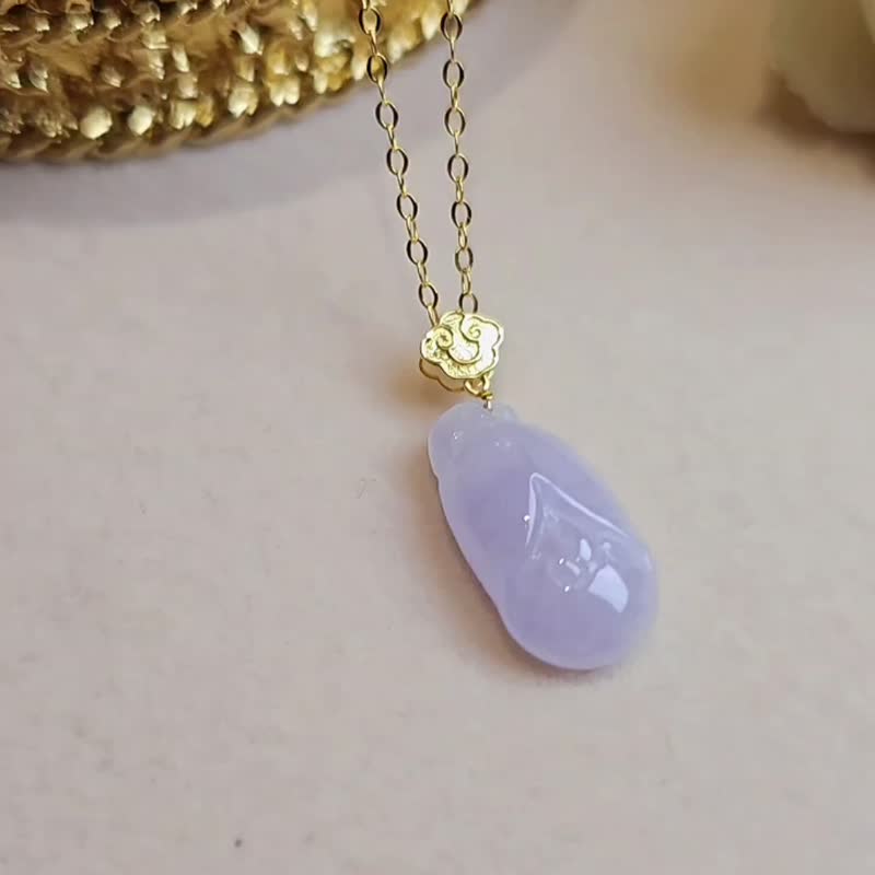 貴人•桃花•貴氣|純18k金夢幻冰芭比粉紫蘭花|緬甸A貨翡翠吊墜 - 項鍊 - 玉石 