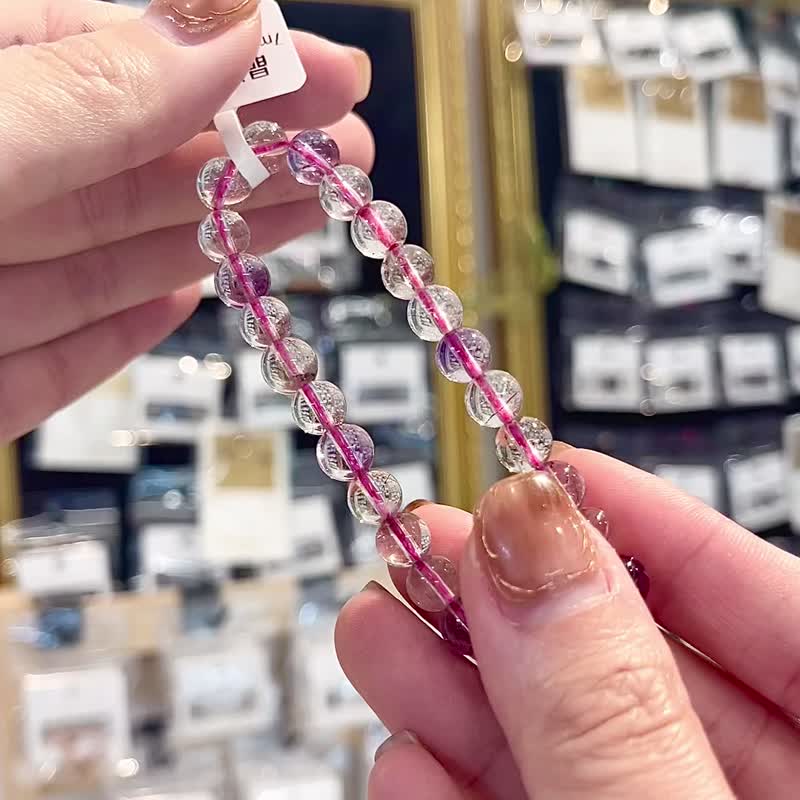 Glass transparent energy super seven crystal hand beads 7mm multifunctional magnetic field high frequency crystal purple super seven - สร้อยข้อมือ - คริสตัล หลากหลายสี